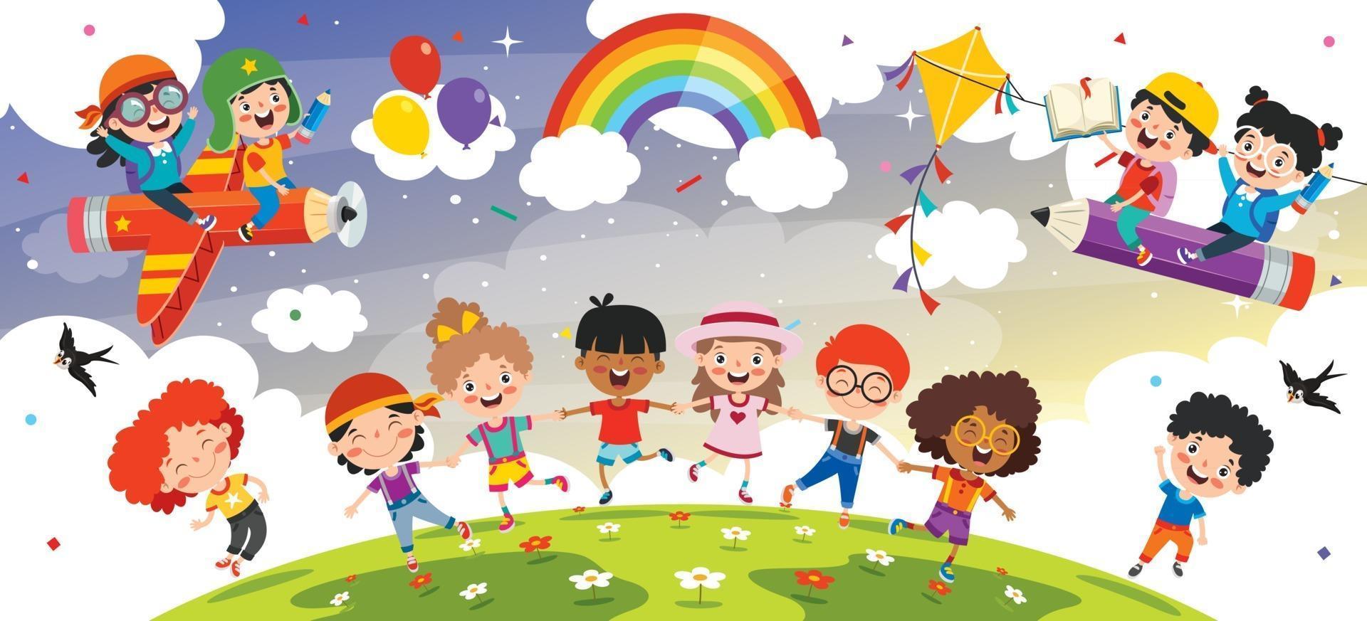 2399763 bambini multietnici felici che giocano insieme vettoriale